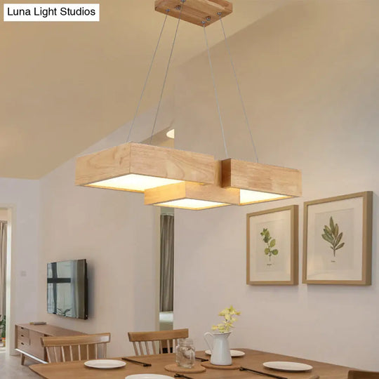 Modern Wood Dining Table Pendant Light With Symmetric Acrylic Shade - Led Hanging Fixture In 24.5/29