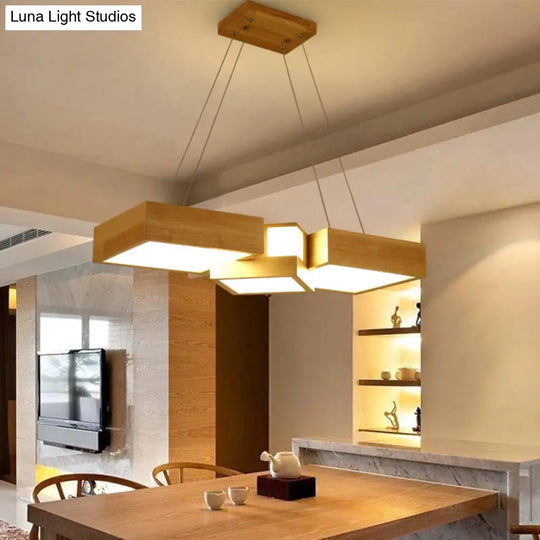 Modern Wood Dining Table Pendant Light With Symmetric Acrylic Shade - Led Hanging Fixture In 24.5/29