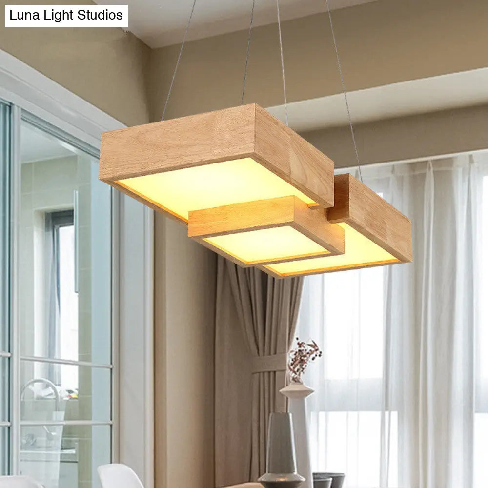 Modern Wood Dining Table Pendant Light With Symmetric Acrylic Shade - Led Hanging Fixture In 24.5/29