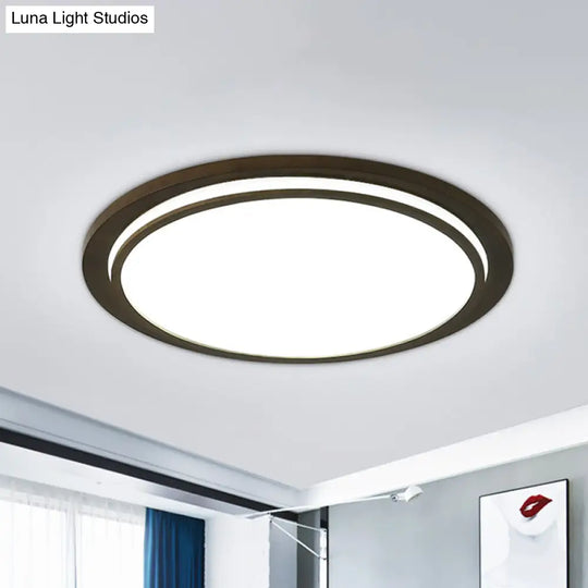 Modern Wood Drum Led Flush Light Fixture Brown Ceiling Mounted Lamp In Warm/White/Natural 15/18/23