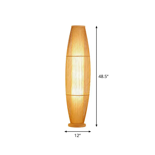 Modern Wood Floor Lamp With Oval Bamboo Cage Shade - 1-Head Living Room Light / 48