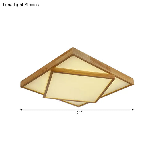 Modern Wood Flush Mount Led Ceiling Light For Bedroom - 19’/25’/31.5’ Wide Square Shape Warm/White