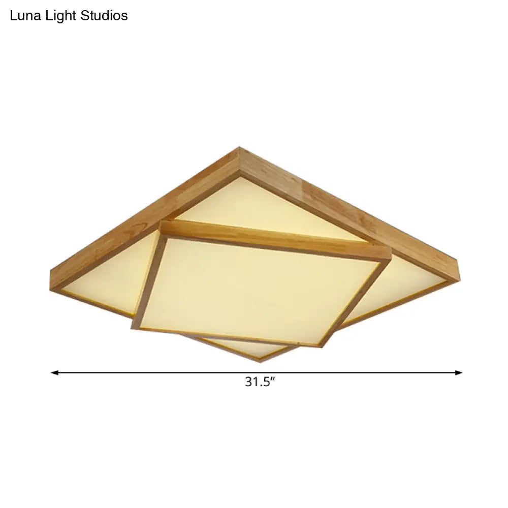 Modern Wood Flush Mount Led Ceiling Light For Bedroom - 19’/25’/31.5’ Wide Square Shape Warm/White