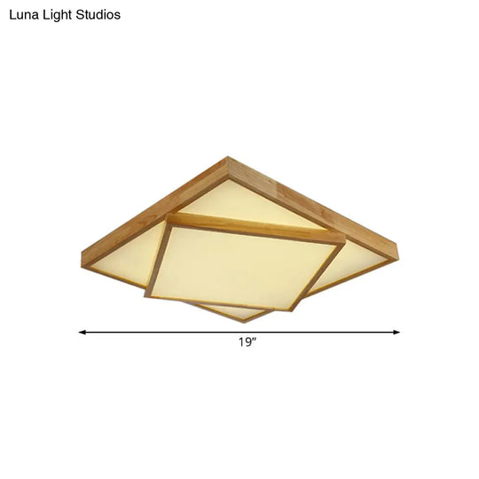 Modern Wood Flush Mount Led Ceiling Light For Bedroom - 19’/25’/31.5’ Wide Square Shape Warm/White