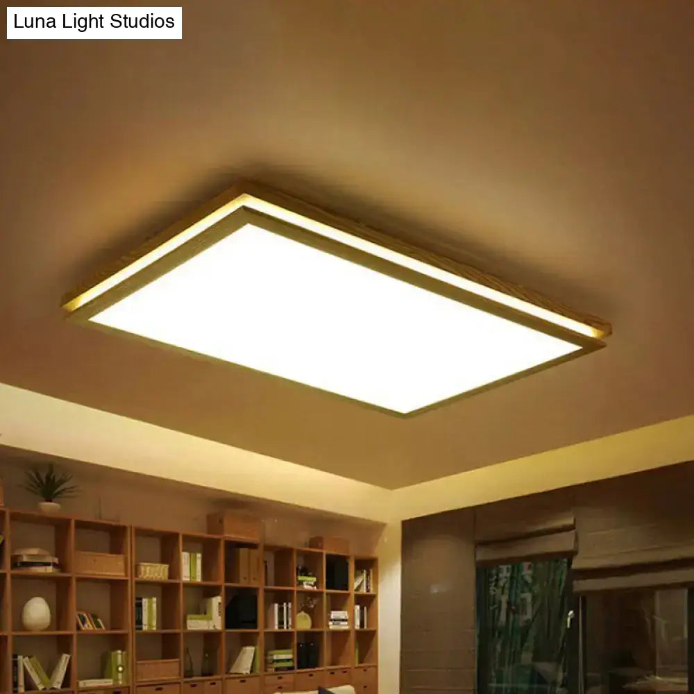 Modern Wood Flush Mount Led Ceiling Light For Living Room With Acrylic Shade –