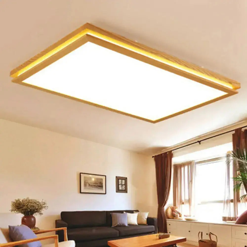 Modern Wood Flush Mount Led Ceiling Light For Living Room With Acrylic Shade –