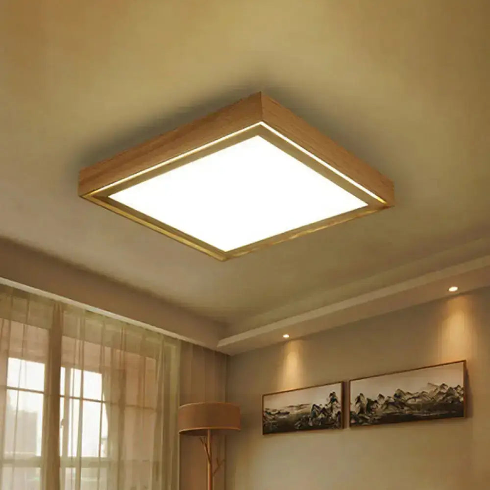 Modern Wood Flush Mount Led Ceiling Light For Living Room With Acrylic Shade –