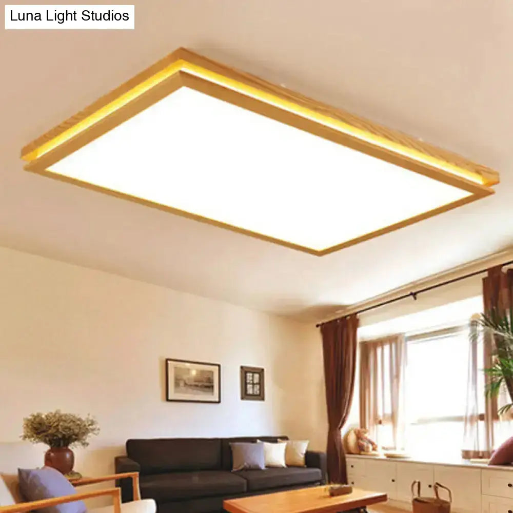 Modern Wood Flush Mount Led Ceiling Light For Living Room With Acrylic Shade –