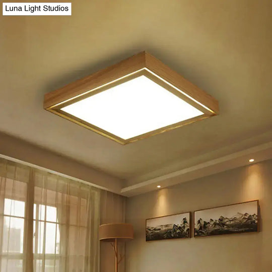 Modern Wood Flush Mount Led Ceiling Light For Living Room With Acrylic Shade –