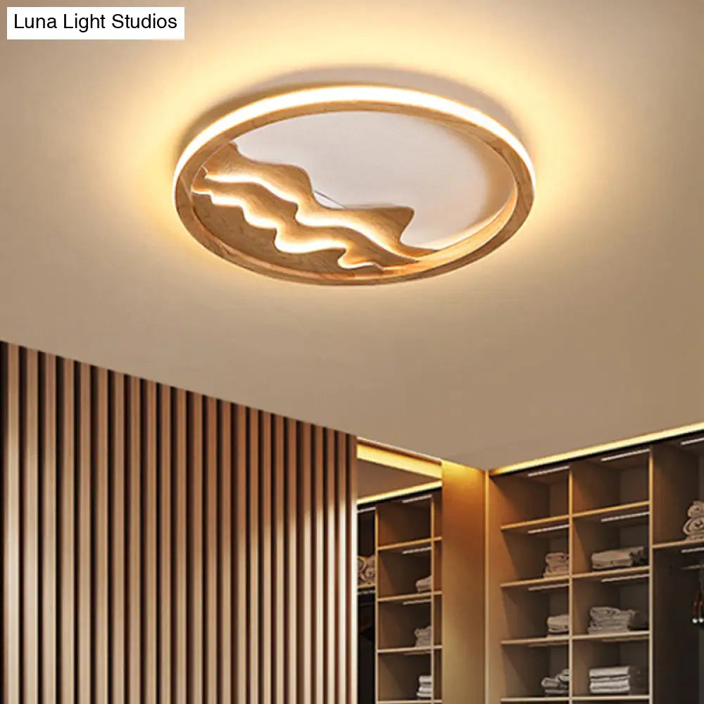 Modern Wood Flush Mount Led Fixture - Ring Design Multiple Options For Bedroom Lighting Beige/White