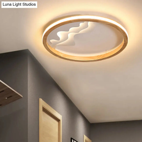 Modern Wood Flush Mount Led Fixture - Ring Design Multiple Options For Bedroom Lighting Beige/White