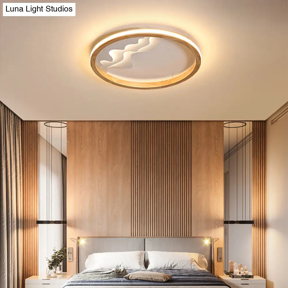 Modern Wood Flush Mount Led Fixture - Ring Design Multiple Options For Bedroom Lighting Beige/White