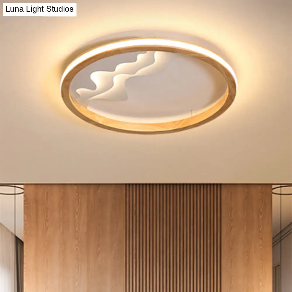 Modern Wood Flush Mount Led Fixture - Ring Design Multiple Options For Bedroom Lighting Beige/White