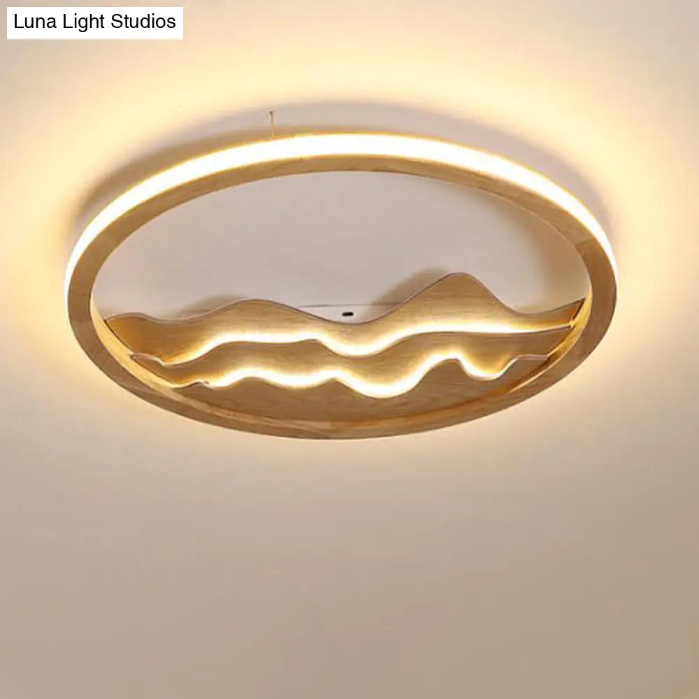 Modern Wood Flush Mount Led Fixture - Ring Design Multiple Options For Bedroom Lighting Beige/White