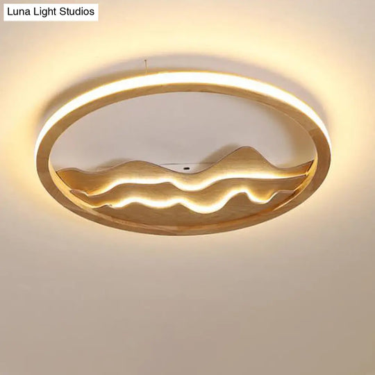 Modern Wood Flush Mount Led Fixture - Ring Design Multiple Options For Bedroom Lighting Beige/White