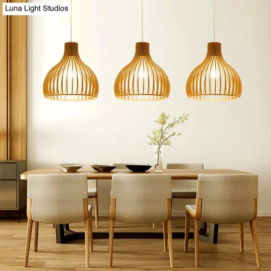 Modern Wood Geometrical Single Pendant Ceiling Light For Restaurants / Small A