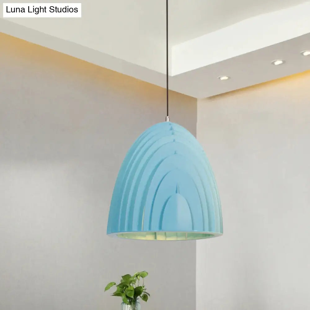 Wood Grain Dome Pendant Light With Color Options Blue