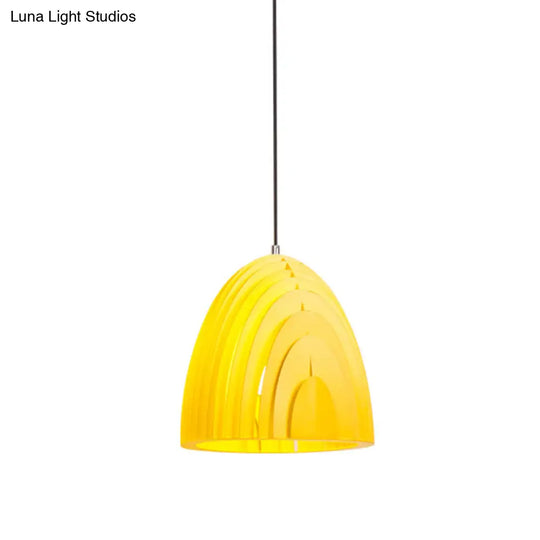 Modern Wood Grain Dome Pendant Light: Single White/Yellow/Blue Lamp Kit