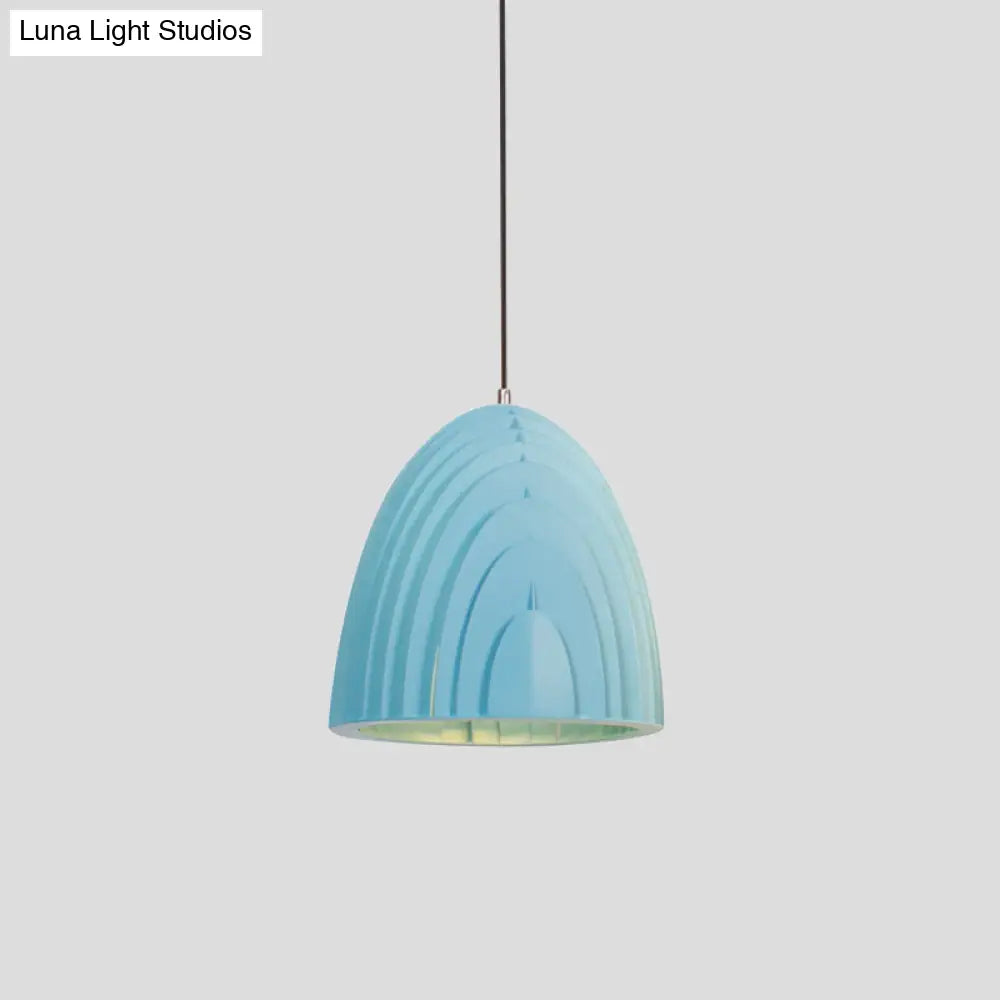 Modern Wood Grain Dome Pendant Light: Single White/Yellow/Blue Lamp Kit