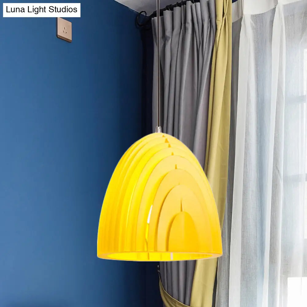 Wood Grain Dome Pendant Light With Color Options Yellow