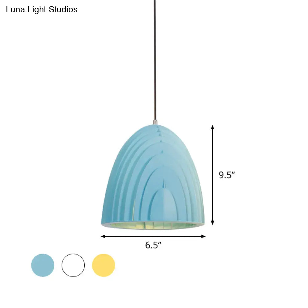 Modern Wood Grain Dome Pendant Light: Single White/Yellow/Blue Lamp Kit