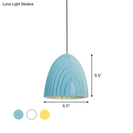 Modern Wood Grain Dome Pendant Light: Single White/Yellow/Blue Lamp Kit