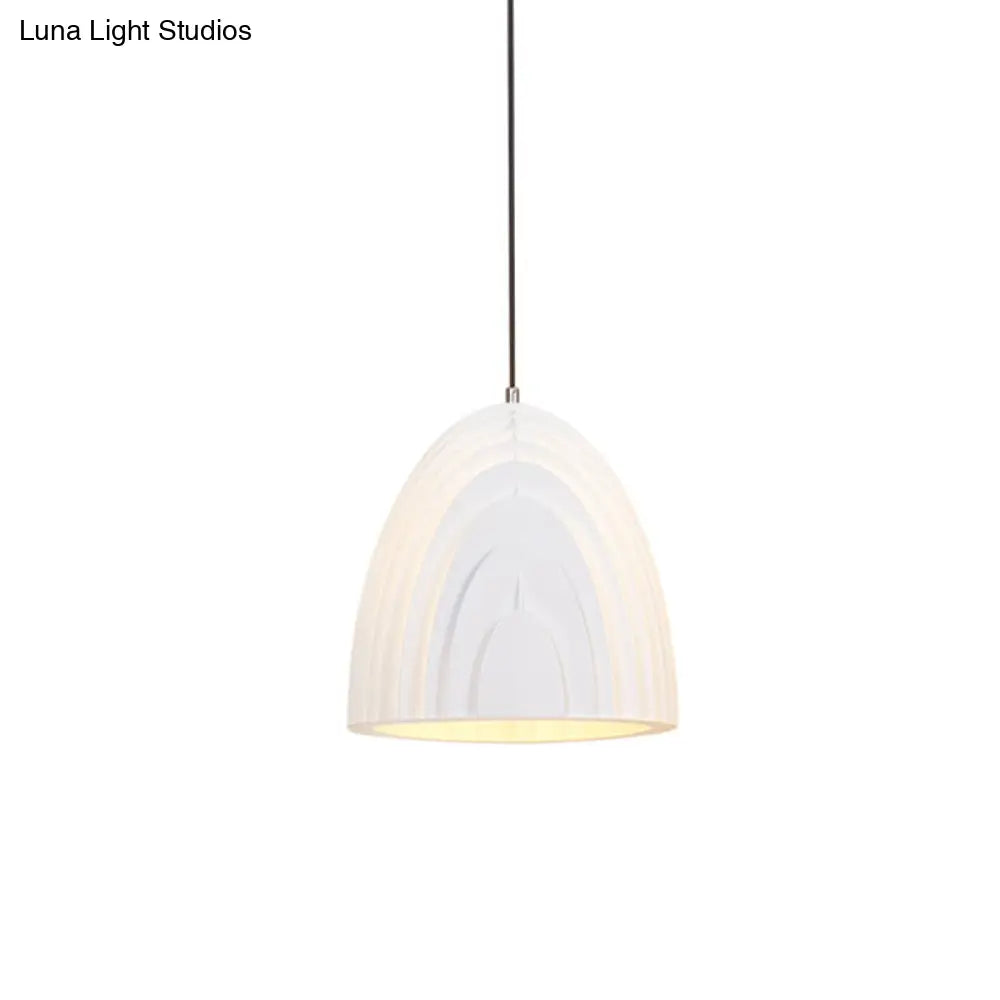 Modern Wood Grain Dome Pendant Light: Single White/Yellow/Blue Lamp Kit