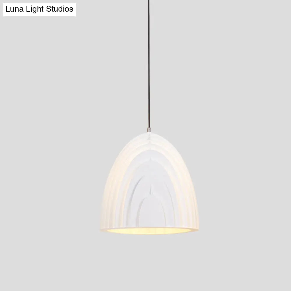 Modern Wood Grain Dome Pendant Light: Single White/Yellow/Blue Lamp Kit