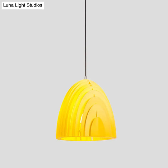 Modern Wood Grain Dome Pendant Light: Single White/Yellow/Blue Lamp Kit