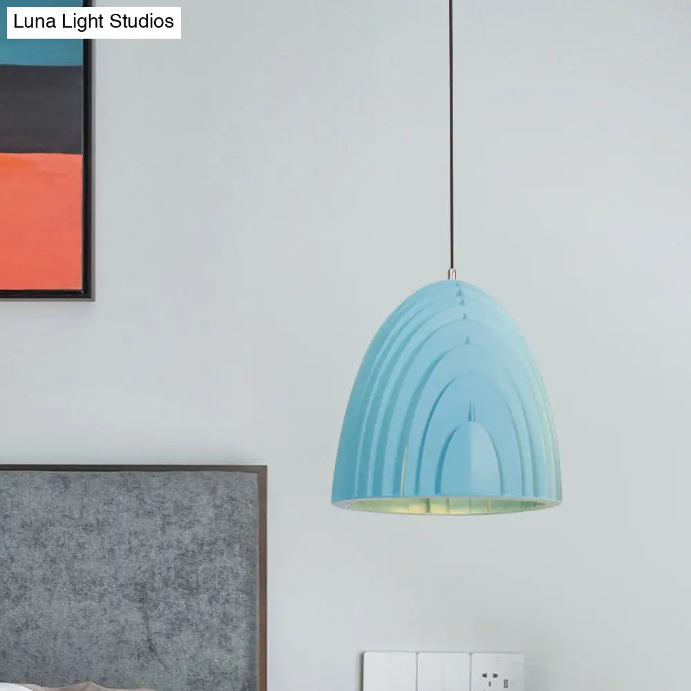 Modern Wood Grain Dome Pendant Light: Single White/Yellow/Blue Lamp Kit