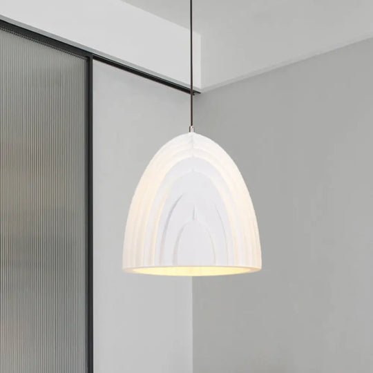 Modern Wood Grain Dome Pendant Light: Single White/Yellow/Blue Lamp Kit White