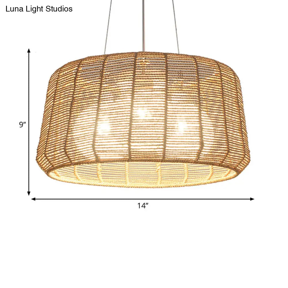 Modern Wood Hanging Pendant Lamp - Rope Drum/Teardrop Design For Living Room