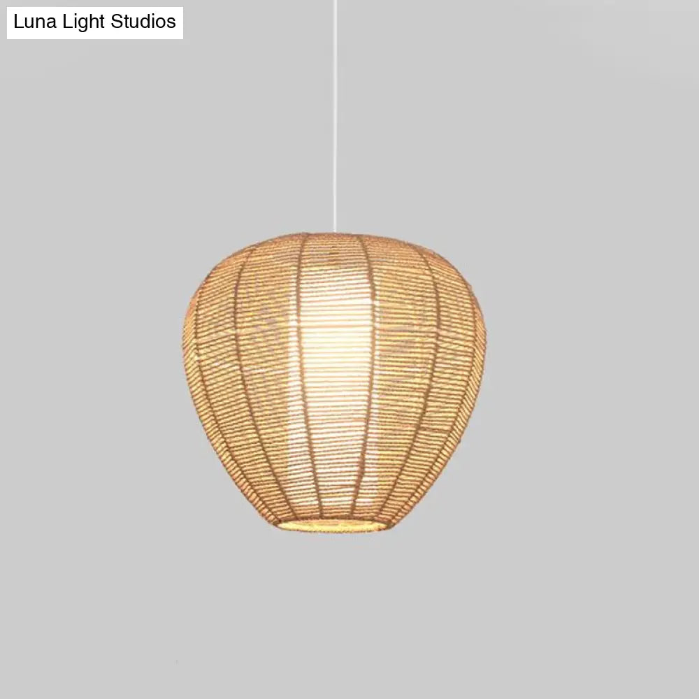 Modern Wood Hanging Pendant Lamp - Rope Drum/Teardrop Design For Living Room