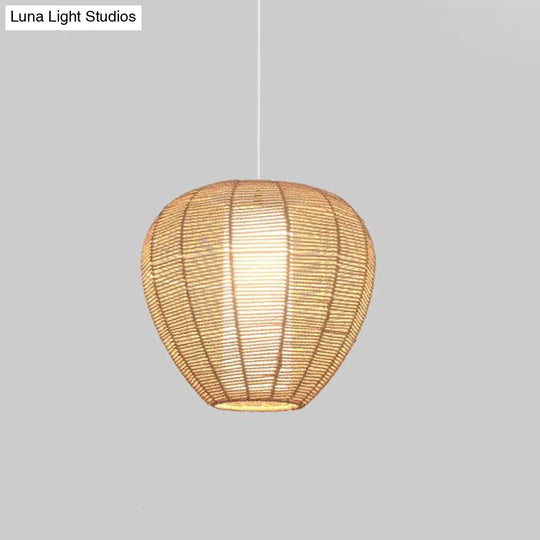 Modern Wood Hanging Pendant Lamp - Rope Drum/Teardrop Design For Living Room