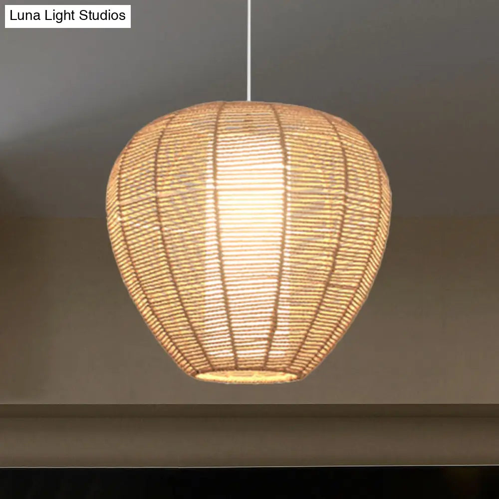 Modern Wood Hanging Pendant Lamp - Rope Drum/Teardrop Design For Living Room