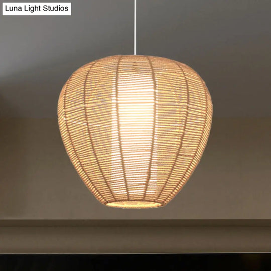 Modern Wood Hanging Pendant Lamp - Rope Drum/Teardrop Design For Living Room