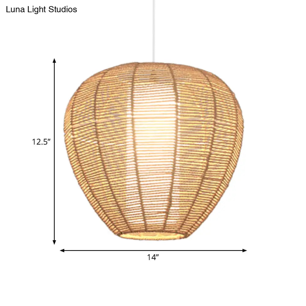 Modern Wood Hanging Pendant Lamp - Rope Drum/Teardrop Design For Living Room