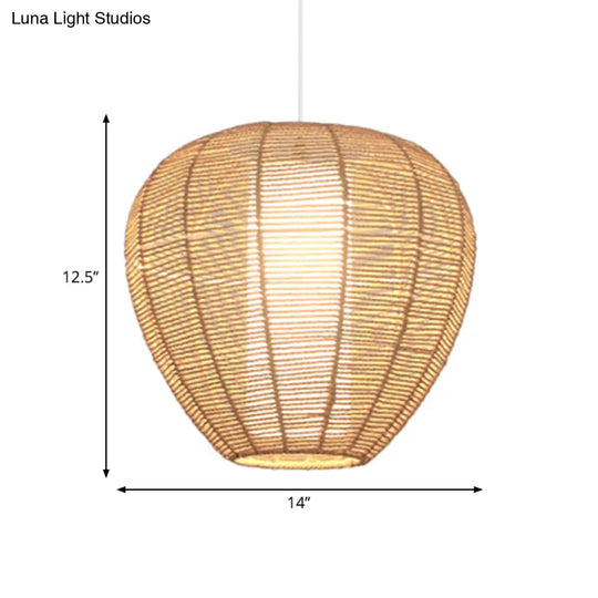 Modern Wood Hanging Pendant Lamp - Rope Drum/Teardrop Design For Living Room