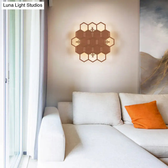 Modern Wood Honeycomb Led Wall Sconce - Warm Light For Balcony Child Bedroom & More