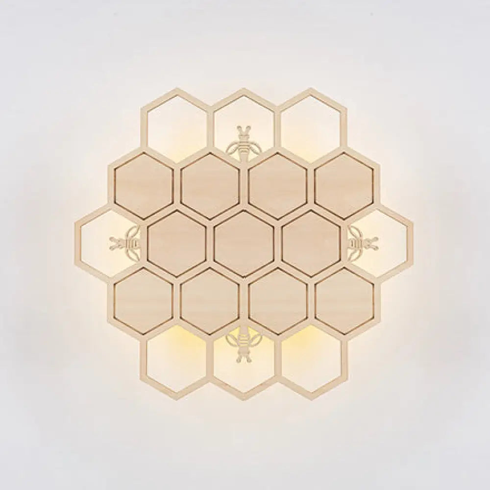 Modern Wood Honeycomb Led Wall Sconce - Warm Light For Balcony Child Bedroom & More