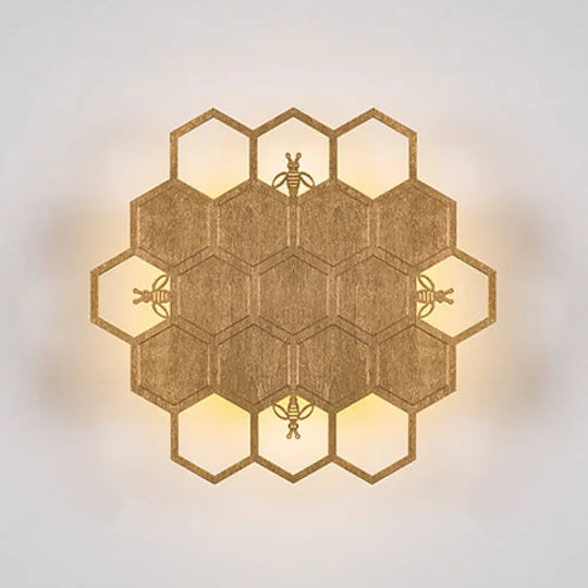 Modern Wood Honeycomb Led Wall Sconce - Warm Light For Balcony Child Bedroom & More Antique Brass