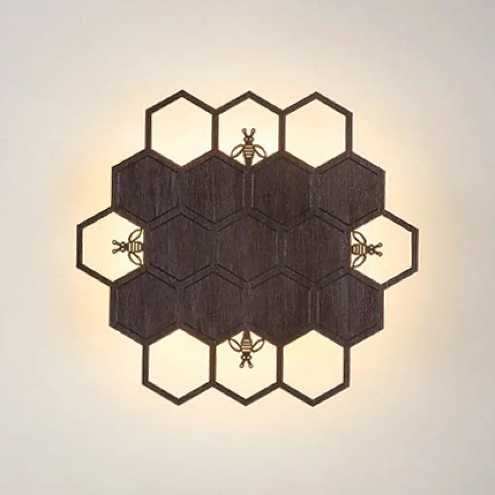 Modern Wood Honeycomb Led Wall Sconce - Warm Light For Balcony Child Bedroom & More Dark