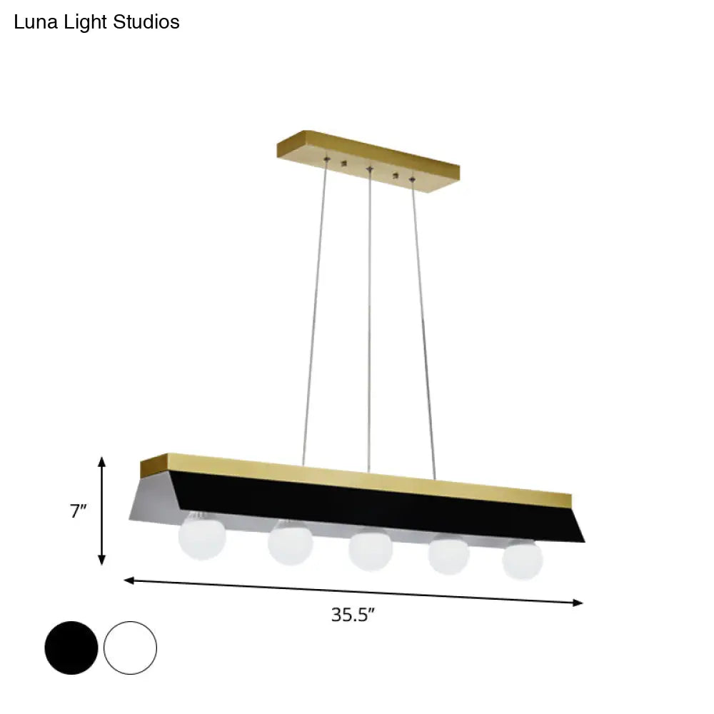 Modern Wood Island Billiard Light With Black/White Shade - 3 Or 5 Lights For Restaurant