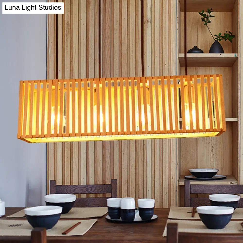 Modern Wood Island Pendant Light With 4 Yellow Lights For Dining Room - 21/27 Wide Linear Hanging