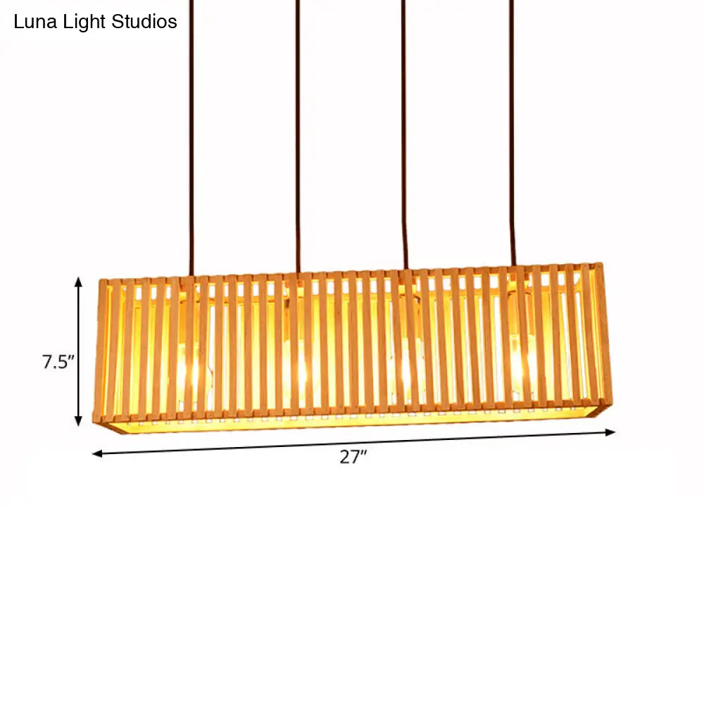 Modern Wood Island Pendant Light With 4 Yellow Lights For Dining Room - 21/27 Wide Linear Hanging