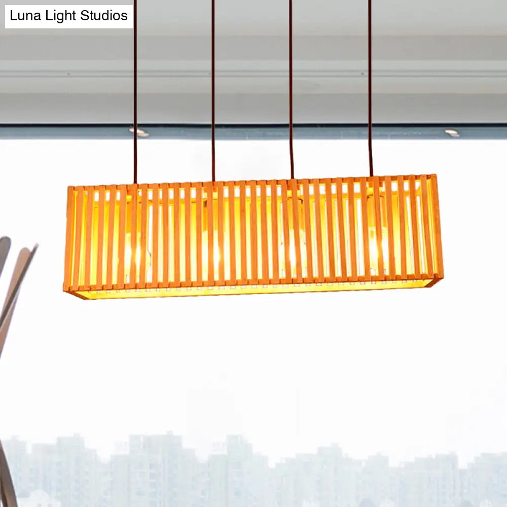 Modern Wood Island Pendant Light With 4 Yellow Lights For Dining Room - 21/27 Wide Linear Hanging