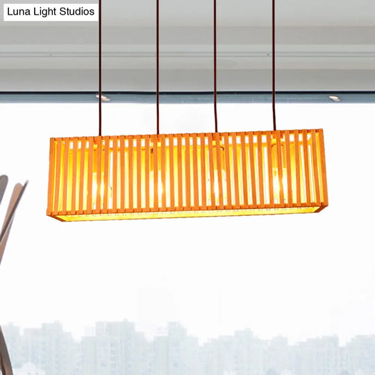 Modern Wood Island Pendant Light With 4 Yellow Lights For Dining Room - 21/27 Wide Linear Hanging