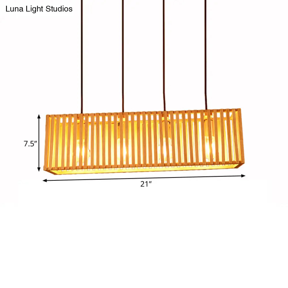 Modern Wood Island Pendant Light With 4 Yellow Lights For Dining Room - 21/27 Wide Linear Hanging