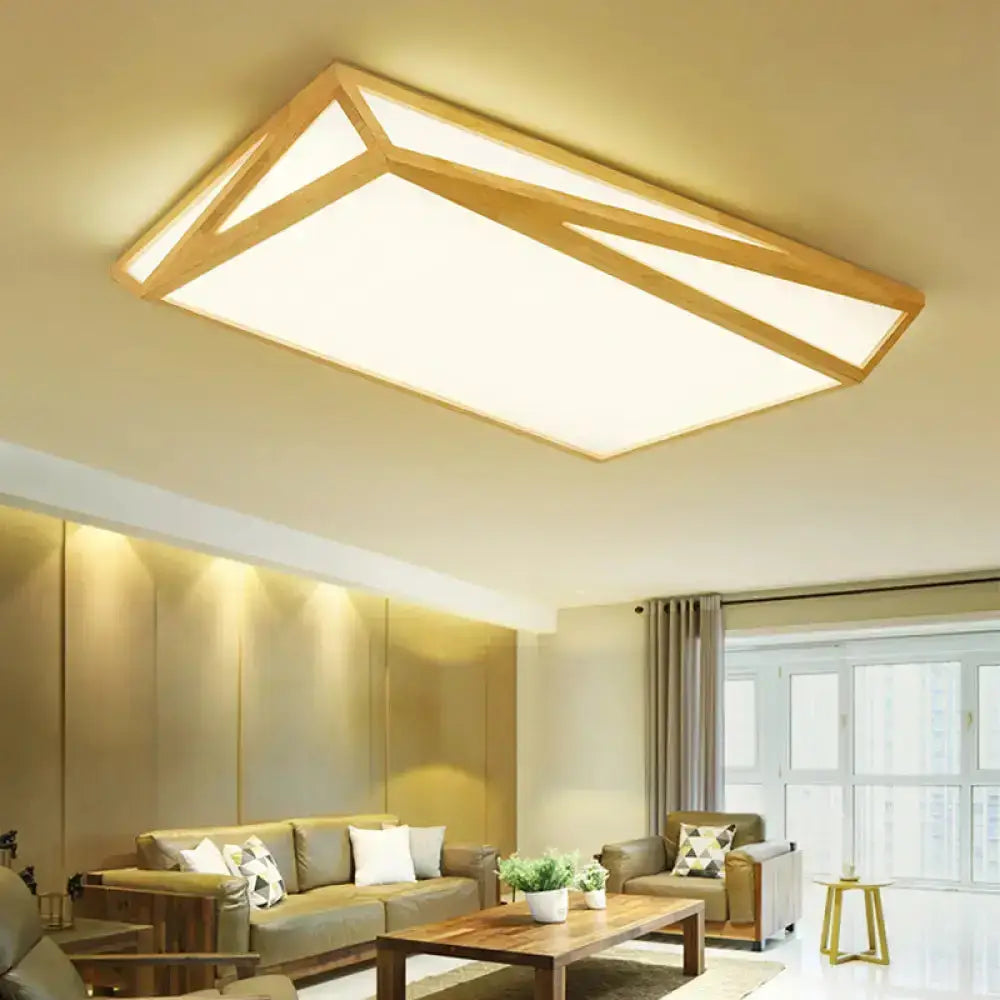 Modern Wood Led Ceiling Lamp In Warm/White Light - Square/Rectangle Flush Mount 16’/19’/38’ W