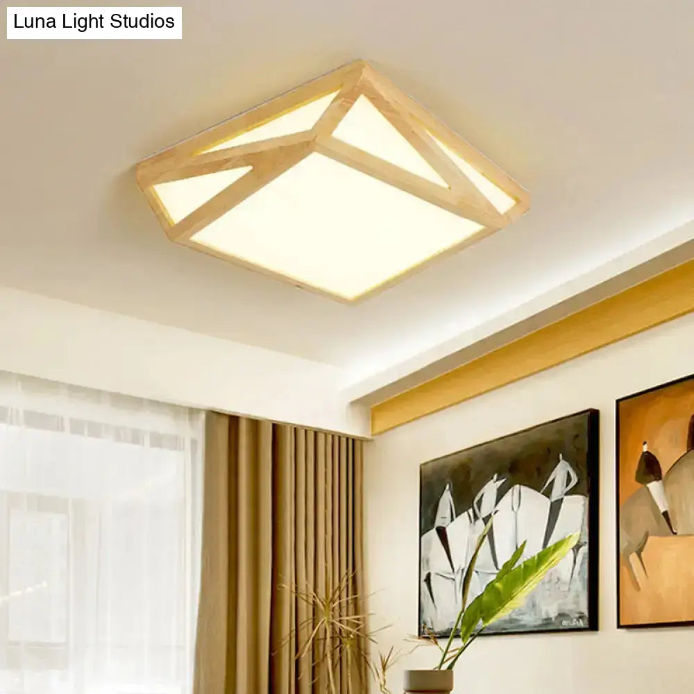 Modern Wood Led Ceiling Lamp In Warm/White Light - Square/Rectangle Flush Mount 16’/19’/38’ W